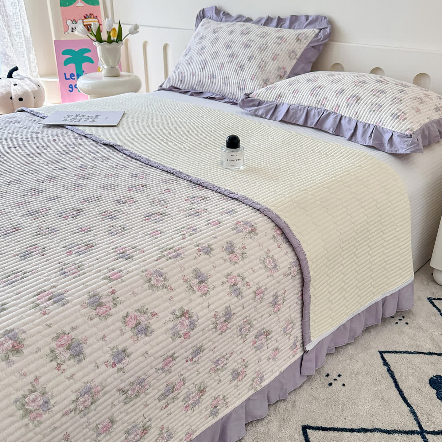 Violet Ruffle Floral Cotton Coverlet - image 4