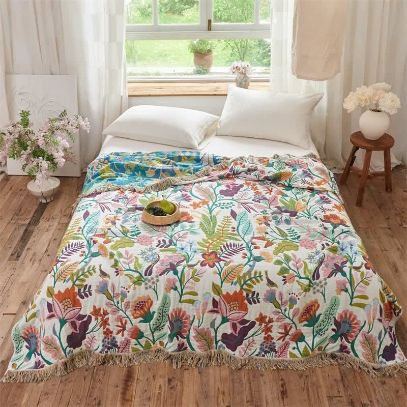 Botanical Garden Cotton Gauze Quilt Blanket - Tassel Edge - King - image 0