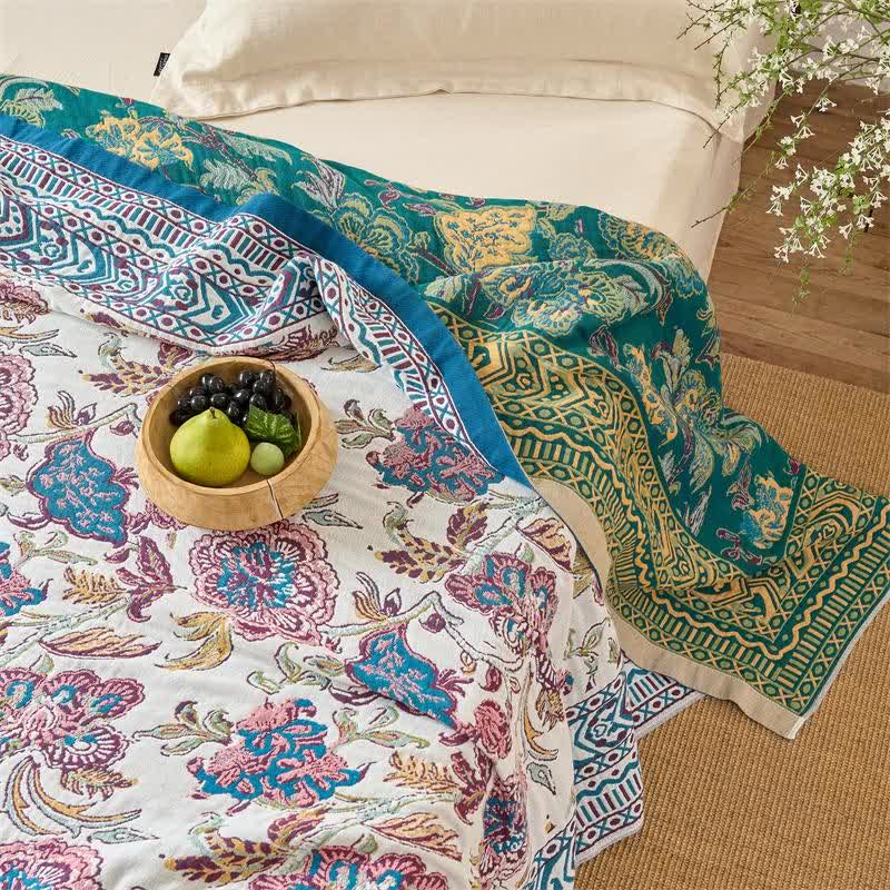 Vintage Bohemian Floral Cotton Quilt Blanket - image 8