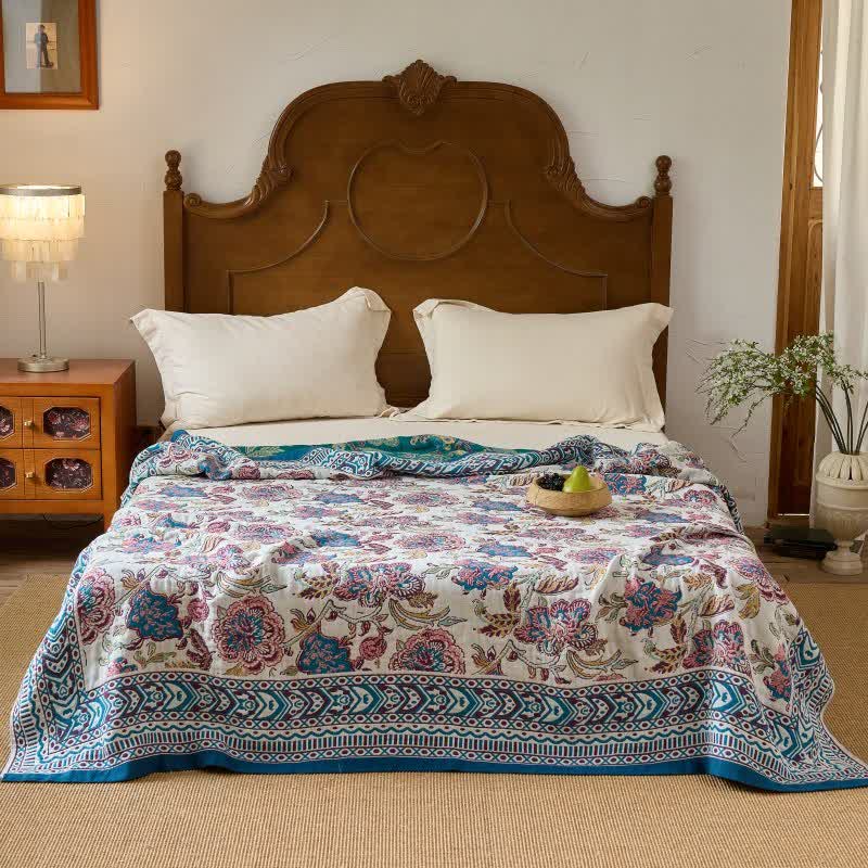 Vintage Bohemian Floral Cotton Quilt Blanket - image 2