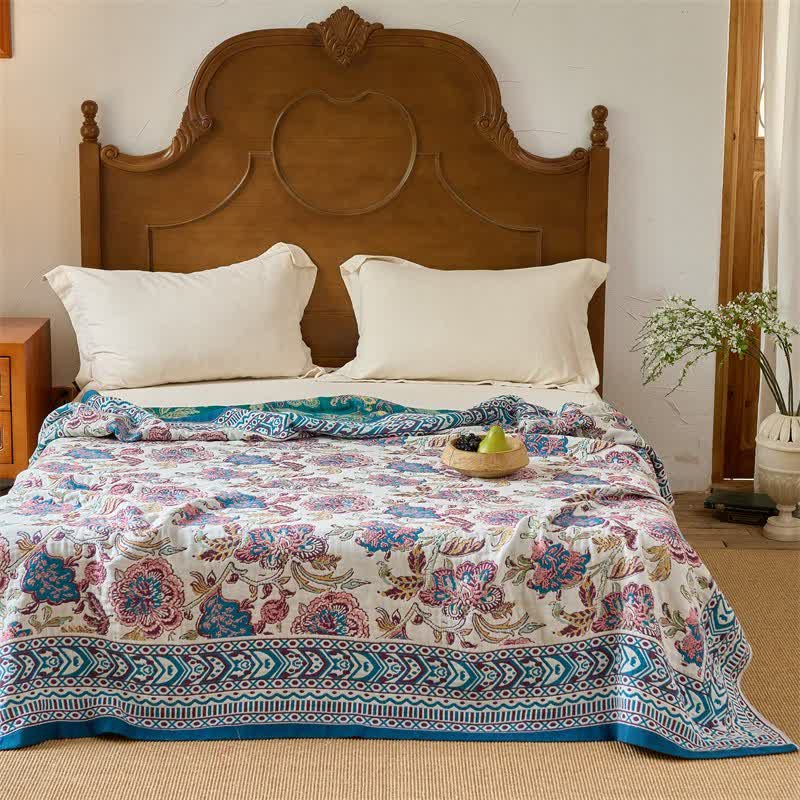 Vintage Bohemian Floral Cotton Quilt Blanket - image 3