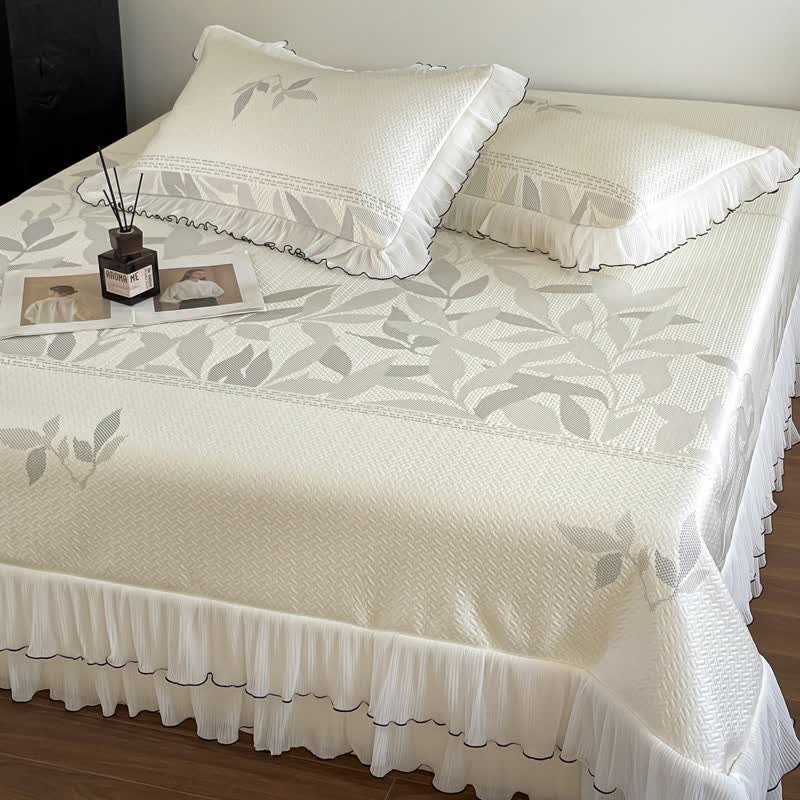 Ruffled Gray Leaf Jacquard Bedspread Set - image 5