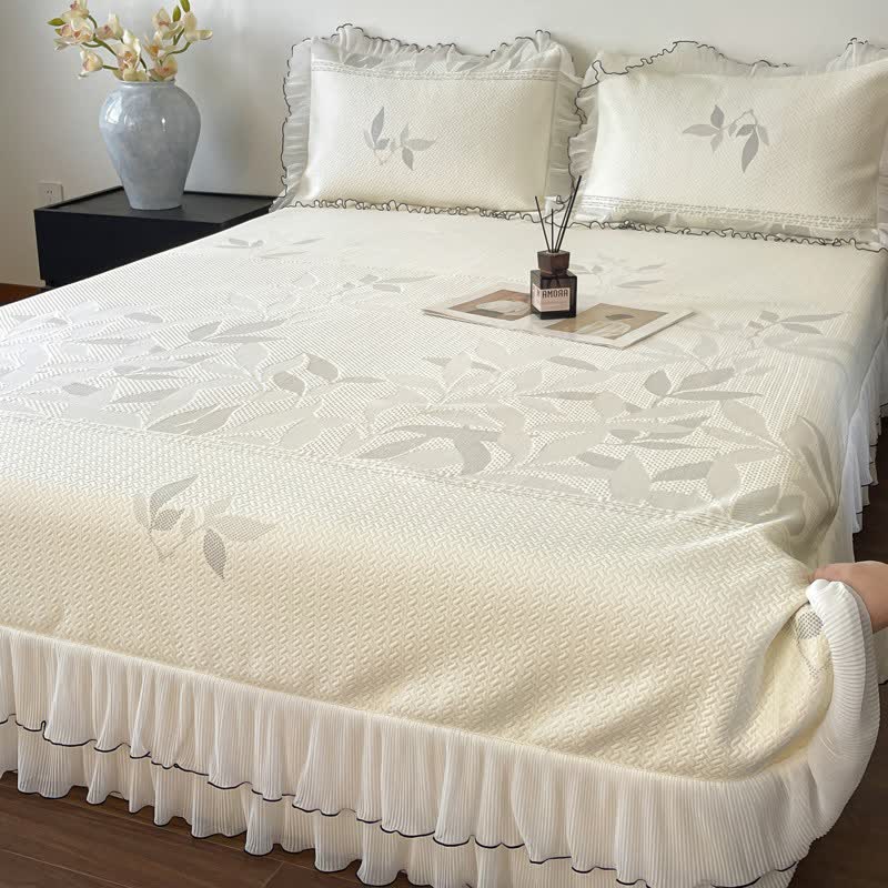 Ruffled Gray Leaf Jacquard Bedspread Set - image 4