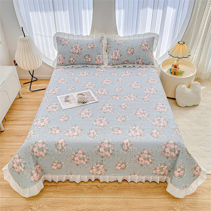Ruffled Pink Rose Twill Cotton Coverlet - image 1