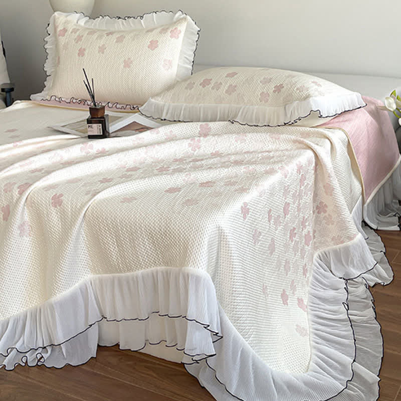 Ruffled Floral Jacquard Bedspread Set - Bedspread with 2PCS Pillowcases - Queen - image 0