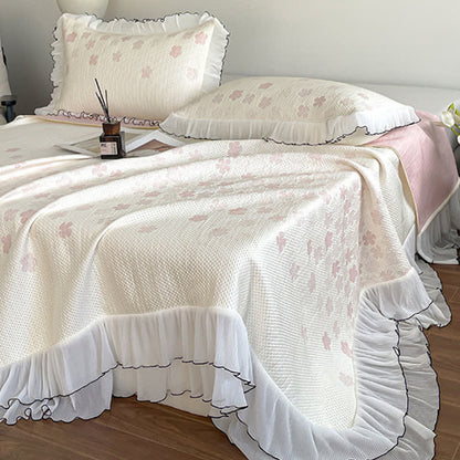 Ruffled Floral Jacquard Bedspread Set - Bedspread with 2PCS Pillowcases - Queen - image 0