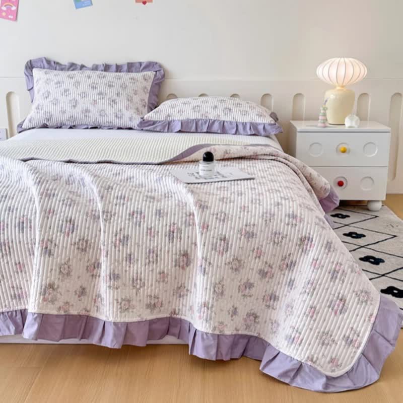 Violet Ruffle Floral Cotton Coverlet - 2PCS Pillowcases - 19" x 29" - image 0