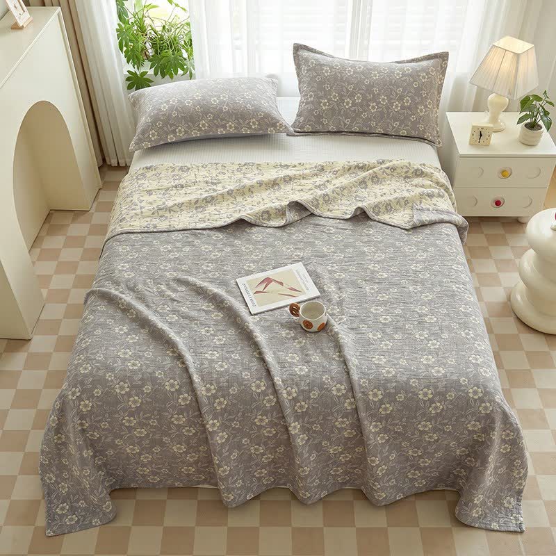 Reversible Rustic Flower Jacquard Cotton Quilt - Gray - 2PCS Pillowcases - 19" x 29" - image 5