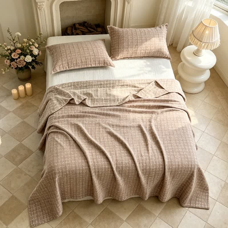 Modern Geometric Pattern Jacquard Cotton Quilt - Coffee - 2PCS Pillowcases - 19" x 29" - image 0