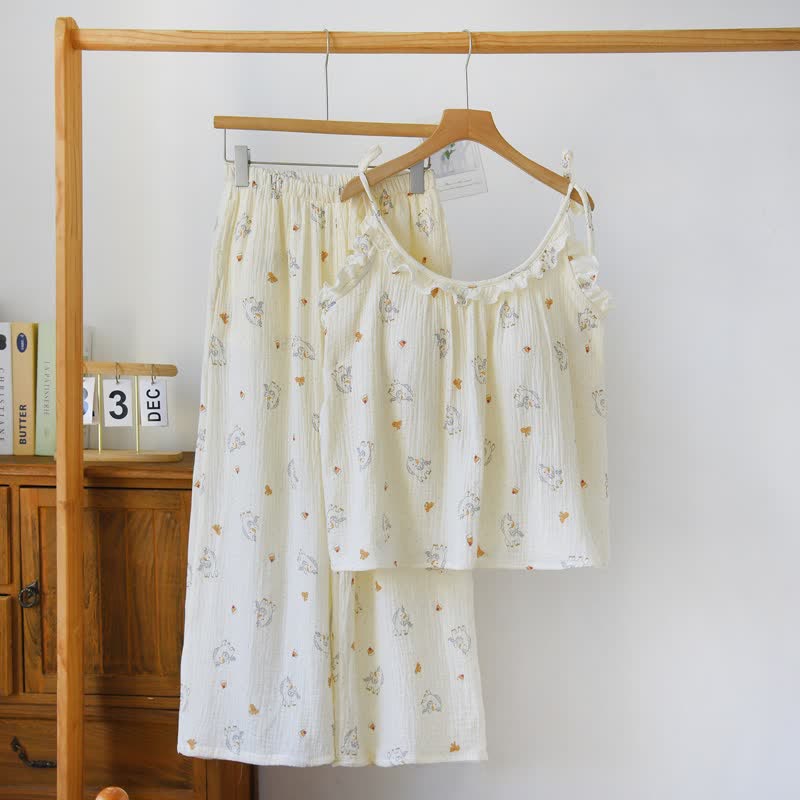 Ruffled Horse Cotton Gauze Cami Pajamas - Beige - XL - image 0