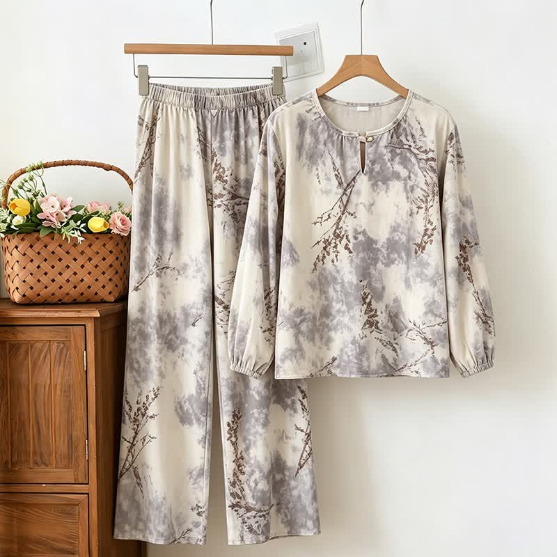 Oriental Branch Long Sleeve Pajama Set - Gray - XXL - image 0