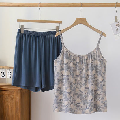 Vintage Floral Modal Cami Pajama Set - Blue - 2XL - image 0
