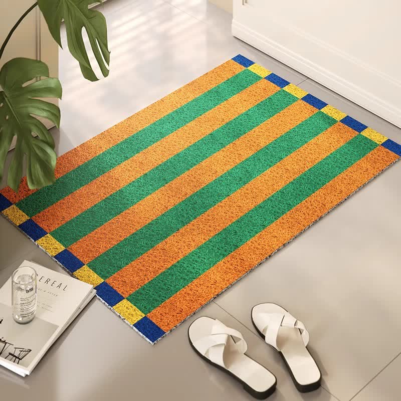 Modern Striped Decorative Entryway Rug - Green & Orange - 31'' × 47'' - image 0