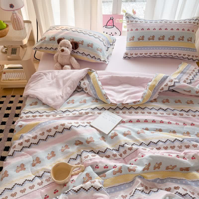 Pink Bow Bear Washed Cotton Bedding Set - image 1