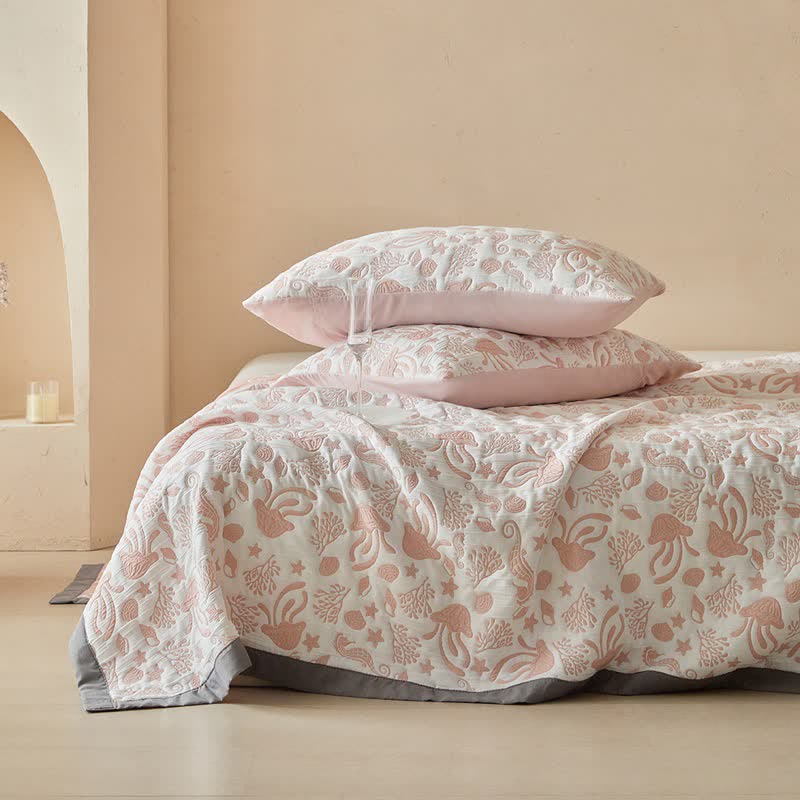 Pink Ocean Life Reversible Quilt Set - image 9