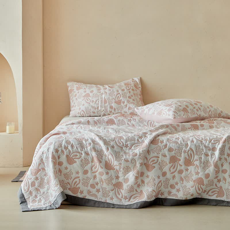 Pink Ocean Life Reversible Quilt Set - image 2