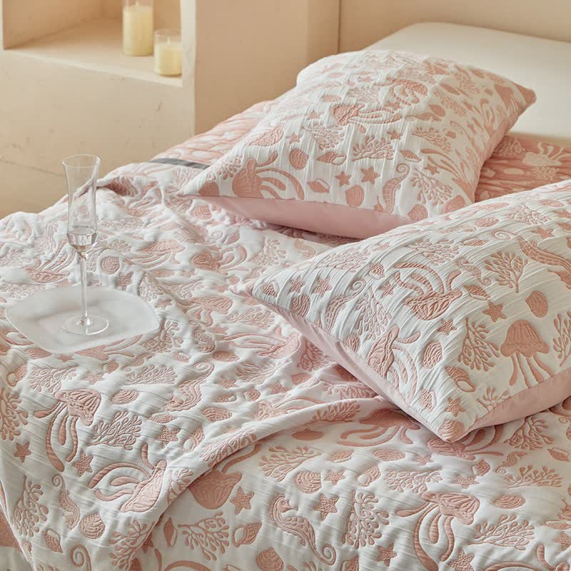 Pink Ocean Life Reversible Quilt Set - image 15