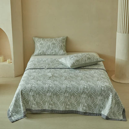 Tropical Palm Leaf Reversible Quilt Set - Gray - Quilt with 2PCS Pillowcases - King - image 0