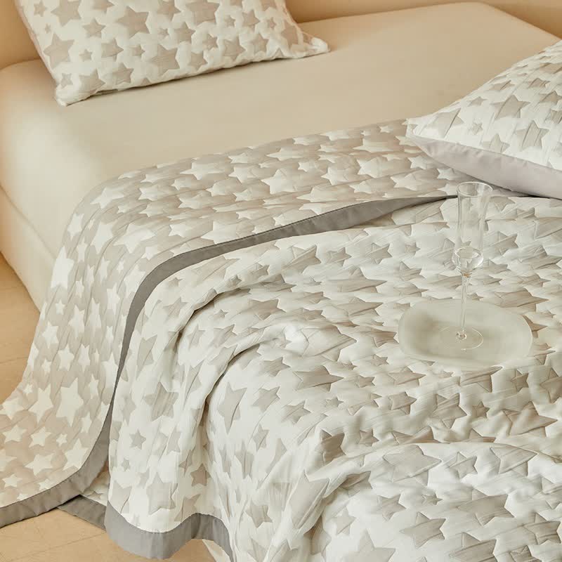 Neutral Star Pattern Reversible Quilt Set - image 15
