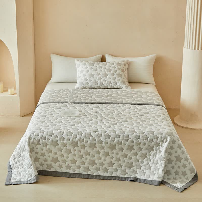 Neutral Star Pattern Reversible Quilt Set - image 3