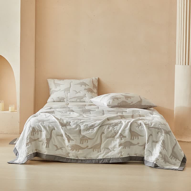 Neutral Dinosaur Print Reversible Quilt - image 1