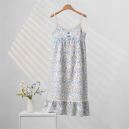 Blue Floral Sleeveless Ruffle Nightdress - Blue - XXL - image 0