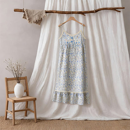 Blue Floral Sleeveless Ruffle Nightdress - image 5