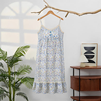 Blue Floral Sleeveless Ruffle Nightdress - image 3