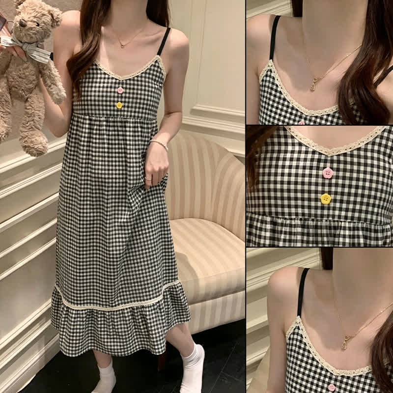 Black White Gingham Ruffle Nightdress - image 8