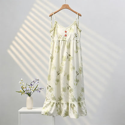 Botanical Floral Ruffle Sleeveless Loungewear Dress - White - XXL - image 0