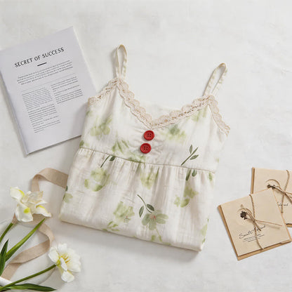Botanical Floral Ruffle Sleeveless Loungewear Dress - image 1