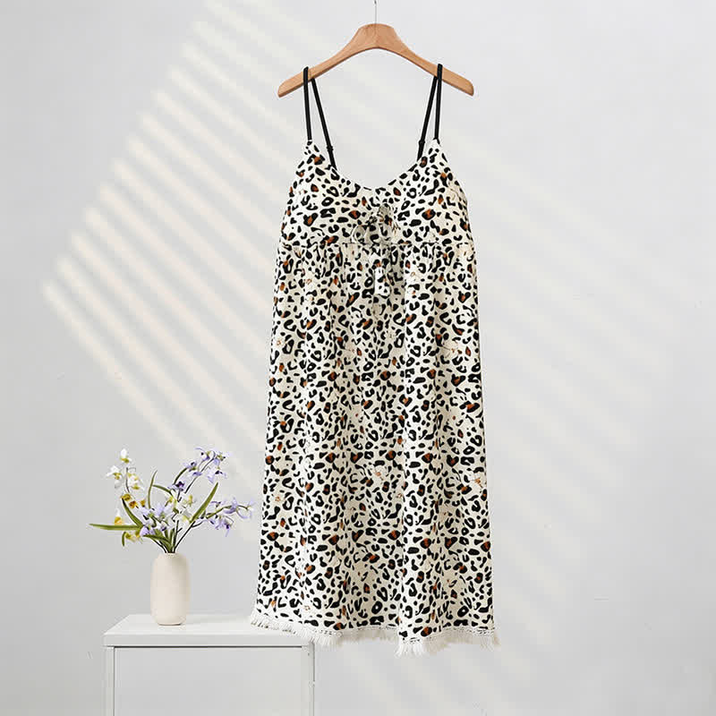 Leopard Print Tassel House Dress - Coffee - XXL - image 0