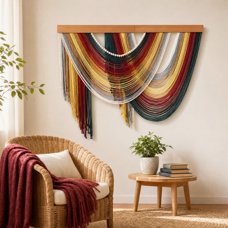 Bohemian Cotton Beaded Wall Hanging Decor - Red - 39.4" × 31.5" - image 0
