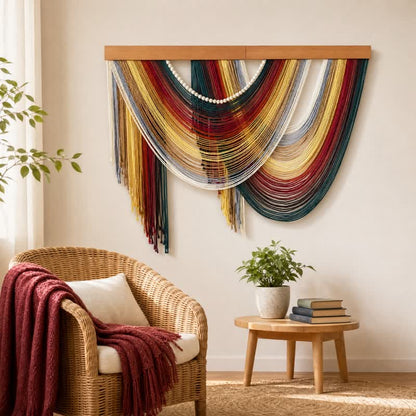 Bohemian Cotton Beaded Wall Hanging Decor - Red - 39.4" × 31.5" - image 0