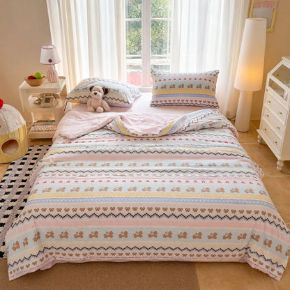 Pink Bow Bear Washed Cotton Bedding Set - Colorful - Queen - Bedding Set - image 0