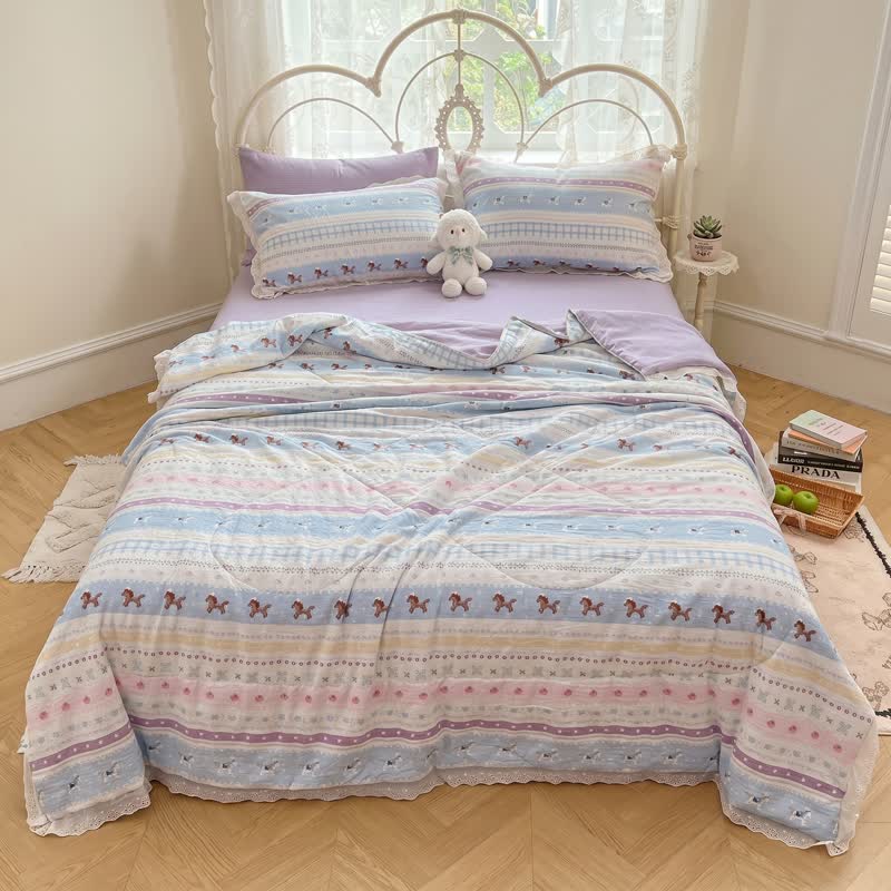 Pastel Lace Trim Cotton Bedding Set - image 0