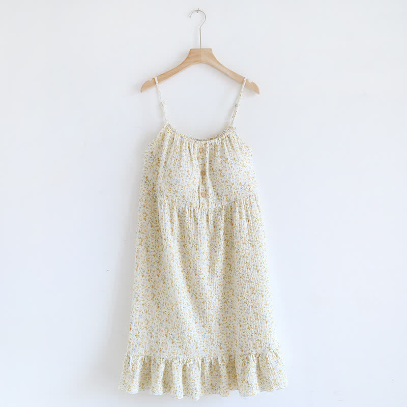 Floral & Leaf Cotton Ruffle Lounge Dress - White - XL - image 0