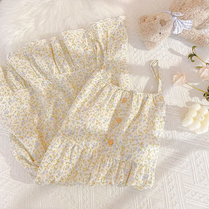 Floral & Leaf Cotton Ruffle Lounge Dress - image 3