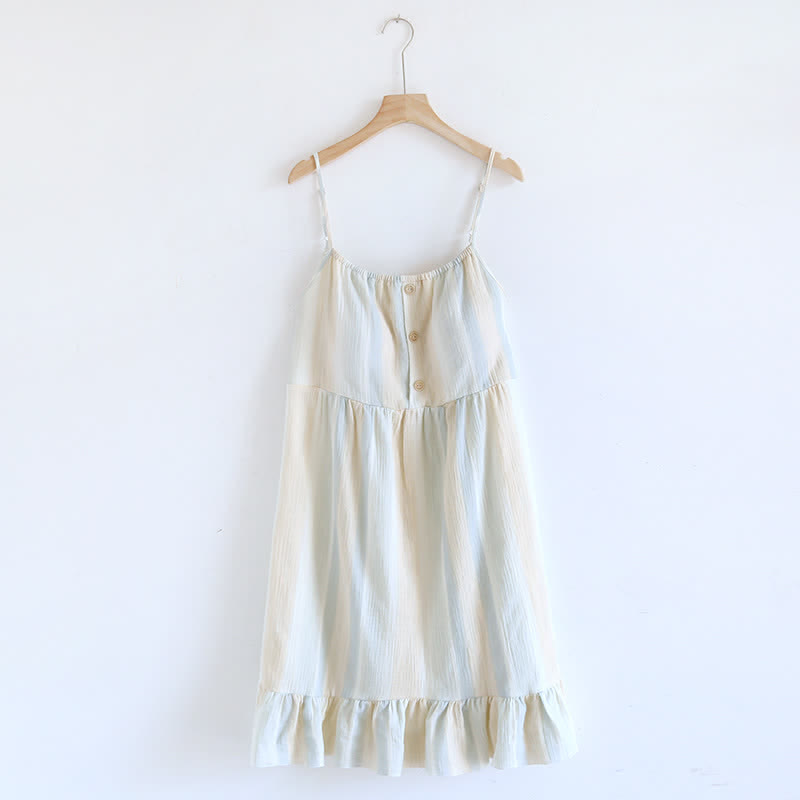 Pastel Stripe Cotton Tiered Cami Nightgown - Beige - XL - image 0
