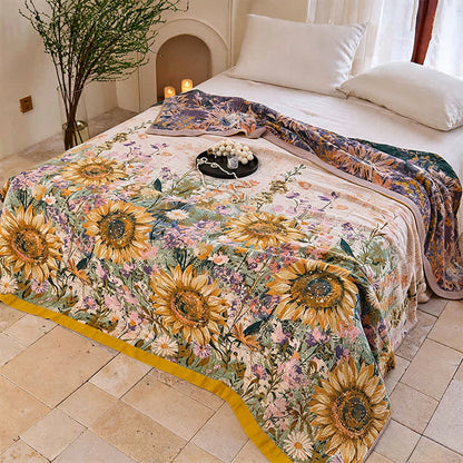 Vintage Sunflower Cotton Gauze Blanket Quilt - image 1