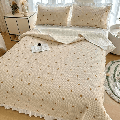 Ruffled Edge Orange Print Cotton Coverlet - image 4