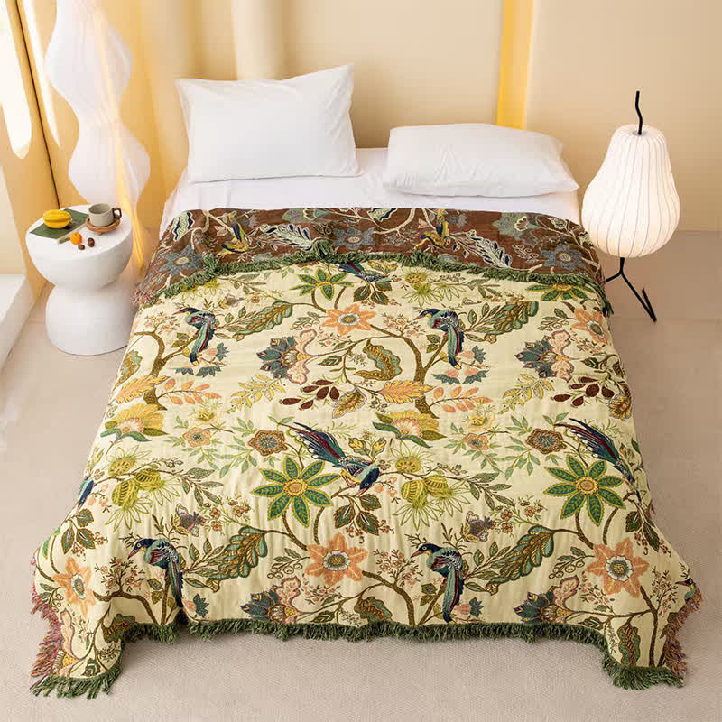 Reversible Floral & Bird Muslin Bedspread Quilt - King - image 0