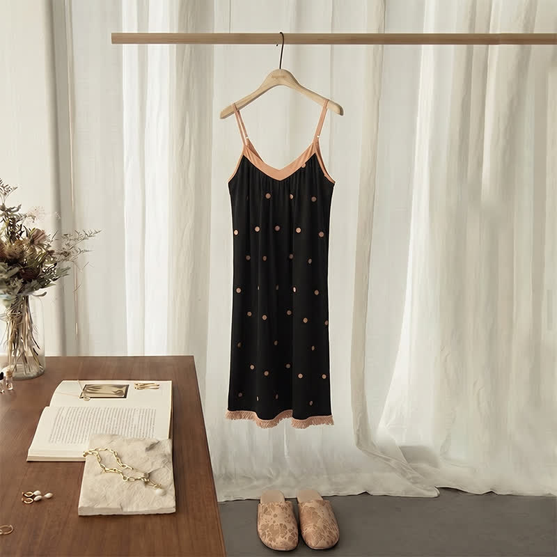 Black Polka Dot Cotton Lounge Dress - Black - 2XL - image 0