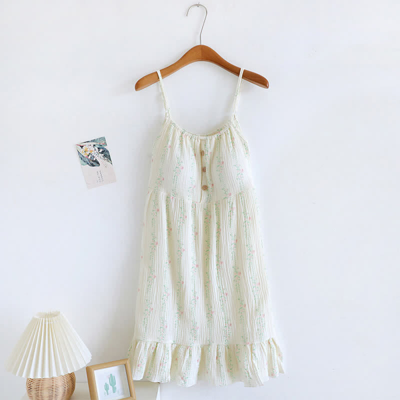 Fresh Floral Leaf Cotton Ruffle Nightgown - image 2