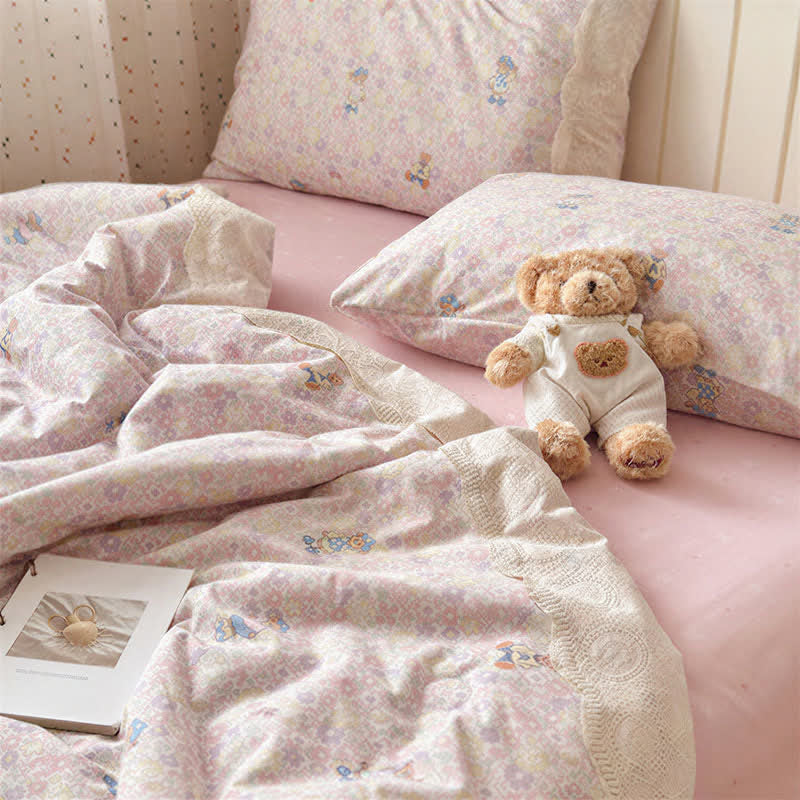 Pink Lace Bear Cotton Bedding Set - image 2