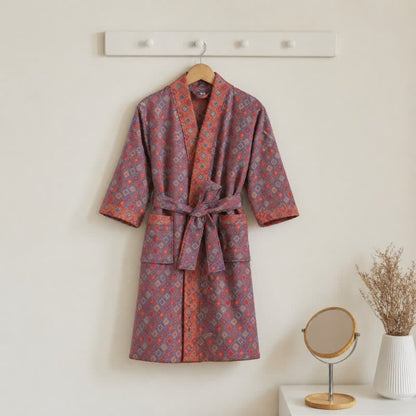 Vintage Geometric Kids' Cotton Kimono Robe - Red - Kids' Size: 150-160cm (59-63in) - image 0