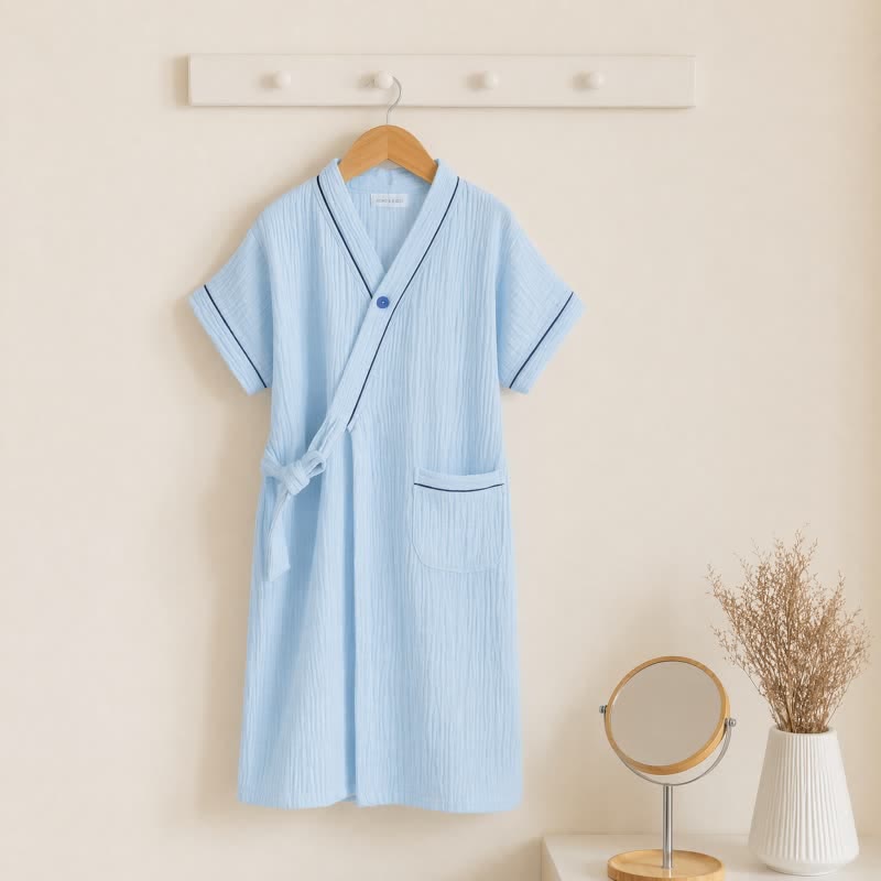 Blue Cotton Gauze Kimono Kids Bathrobe - Blue - Kids' Size: 150cm (59in) - image 0