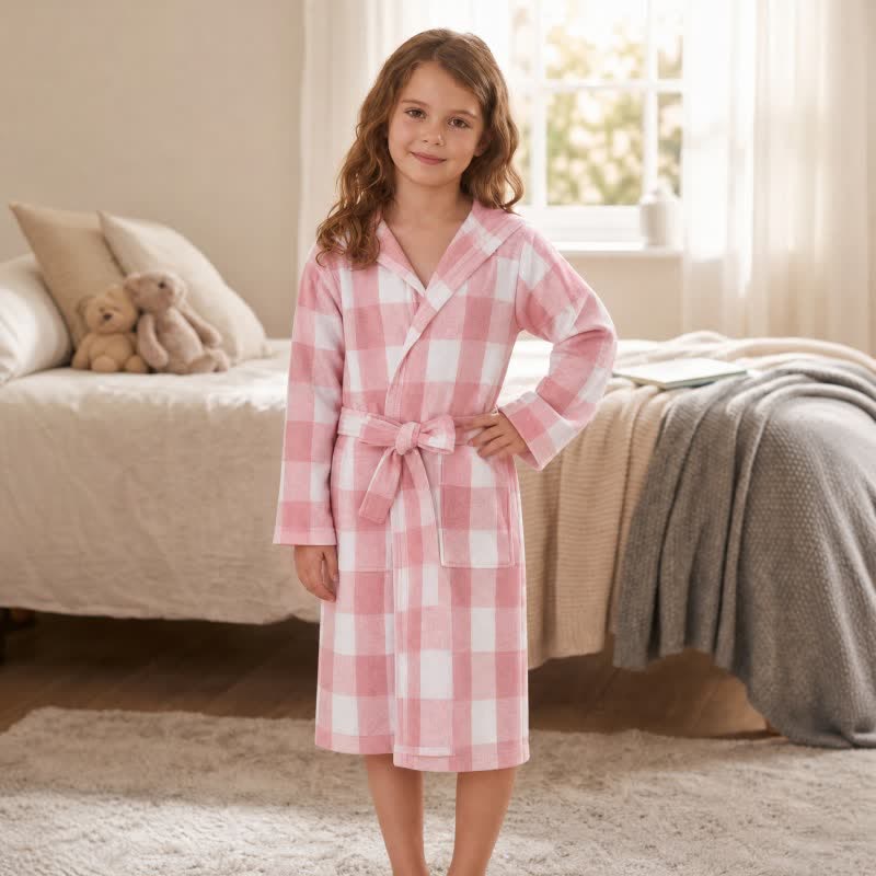 Kids' Plaid Hooded Cotton Bathrobe - image 1