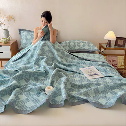 Reversible 3-layer Geometric Jacquard Blanket Quilt - image 5