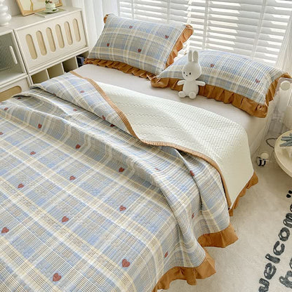 Plaid & Heart Print Cotton Twill Coverlet - image 3